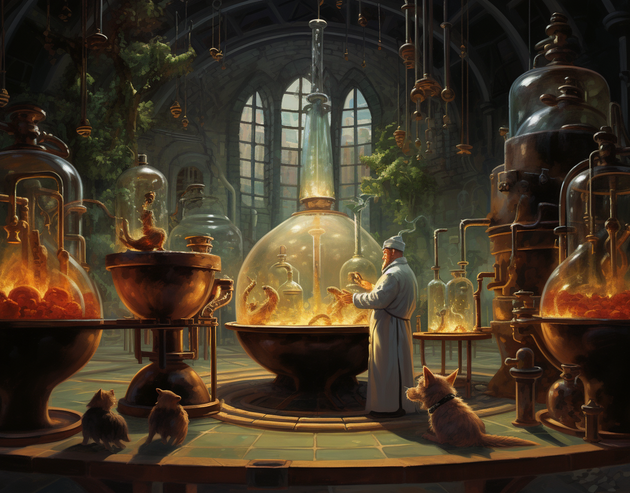 Laboratory humanoid examination fantasy painting