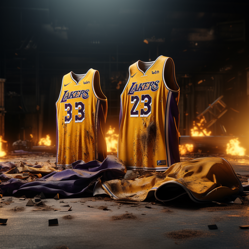 Three Ripped Up Lakers Jerseys Side by Side