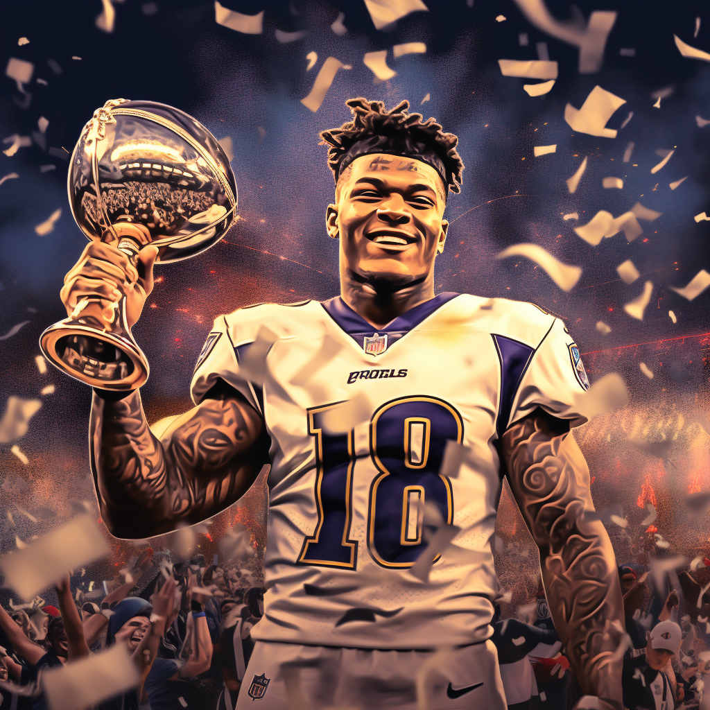 Lamar Jackson and Puka Nacua celebrating Rams Superbowl win