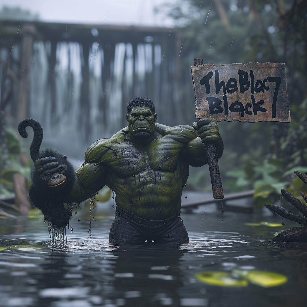 Large Evil Hulk with Monkey Head in River