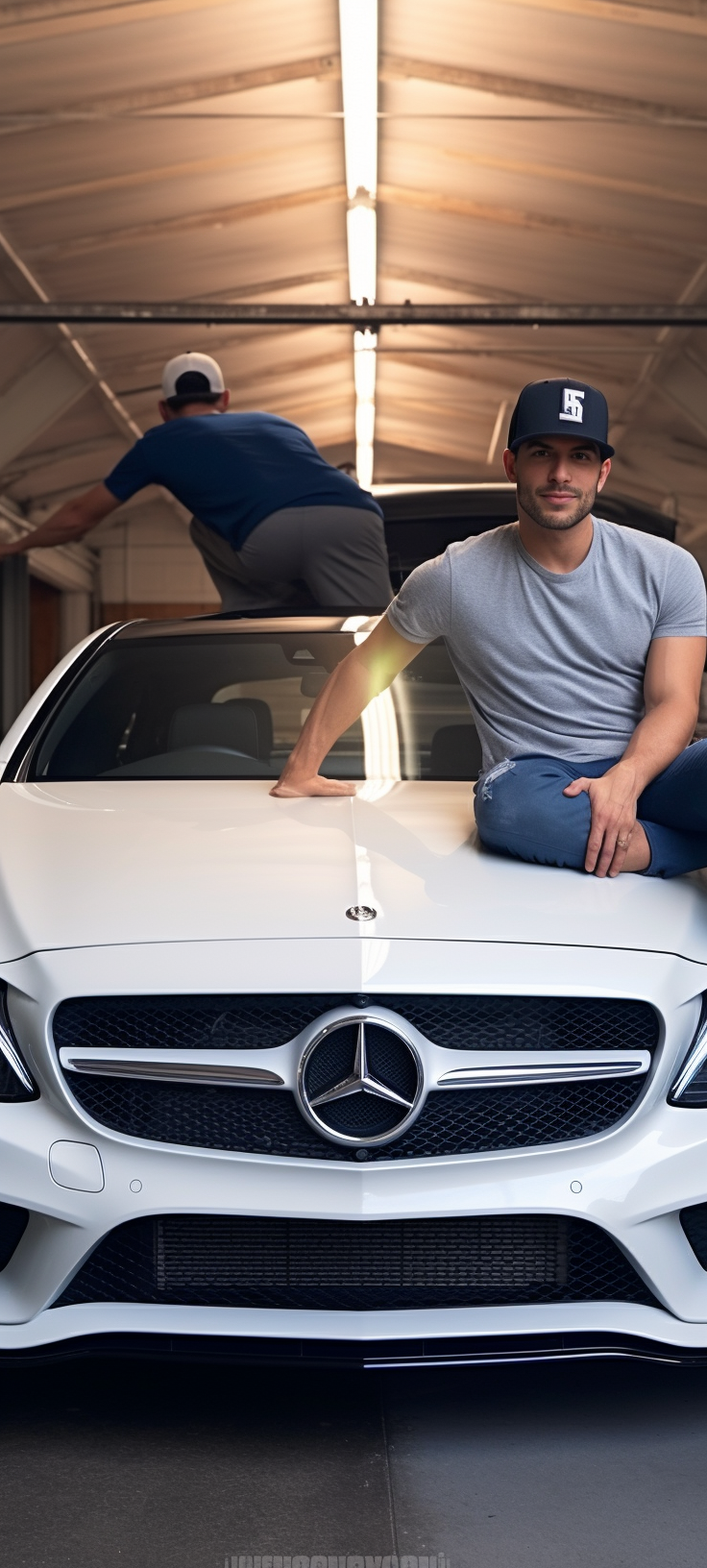 Latin man posing with Mercedes Benz AMG SL