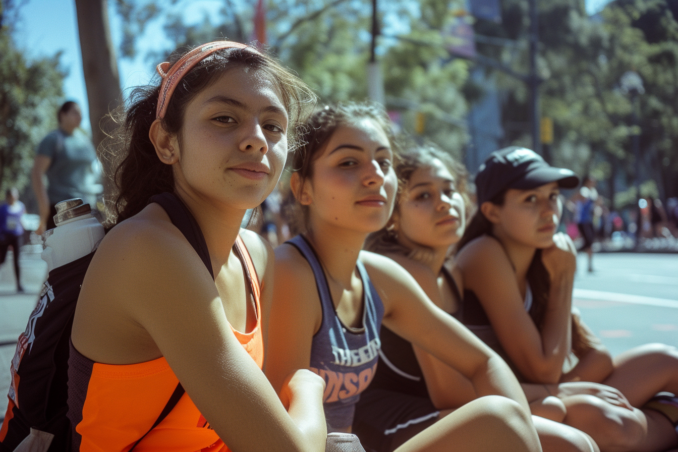 Group of Latina Girl Friends Chilling After Marathon