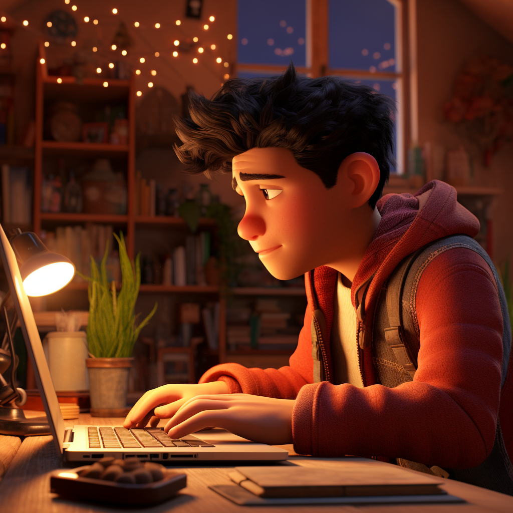 Latino person working on laptop at home