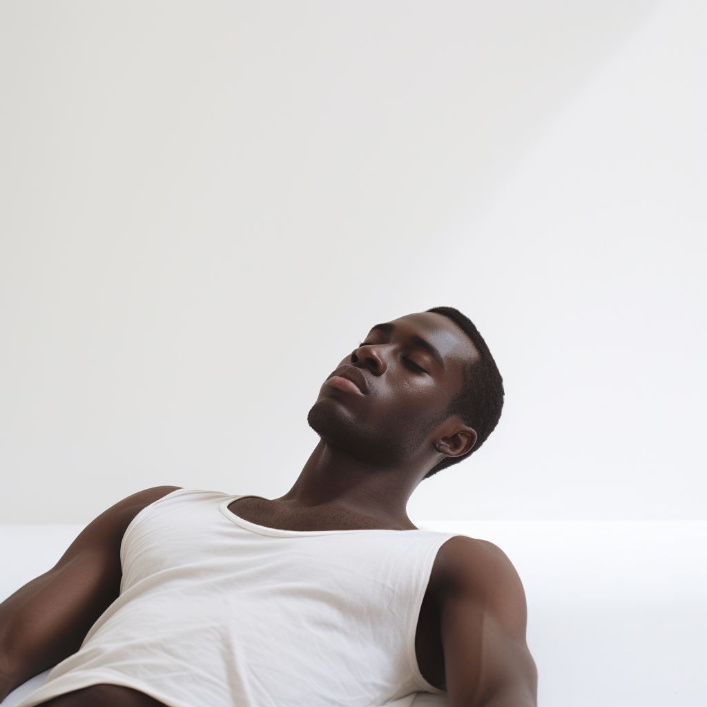 Man resting on side on white background