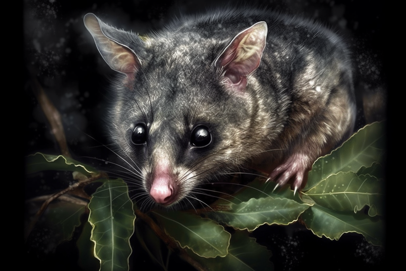 Cute Leadbeaters Possum with Gum Leaves Fur