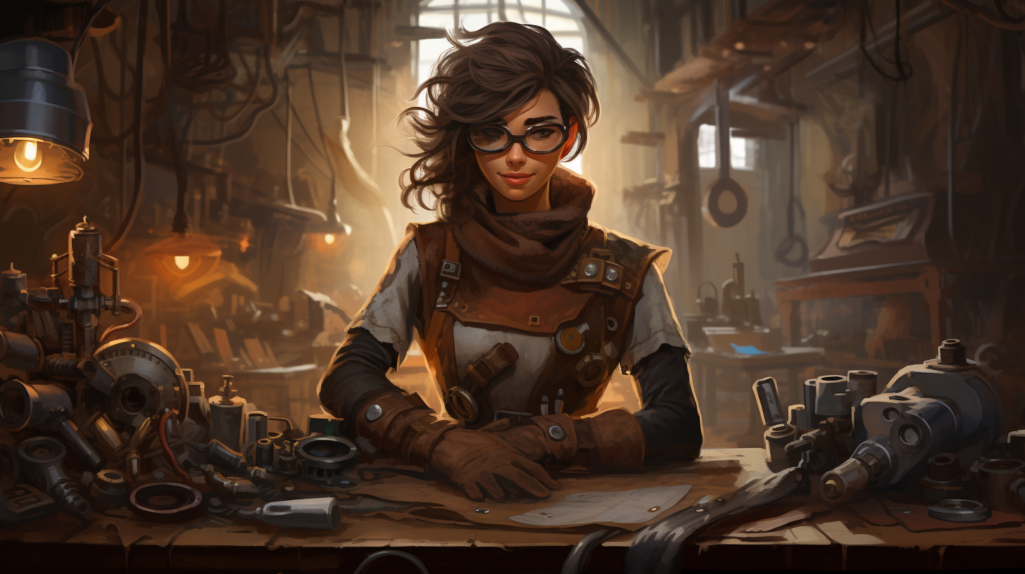 Image of a nervous leatherworker girl with goggles