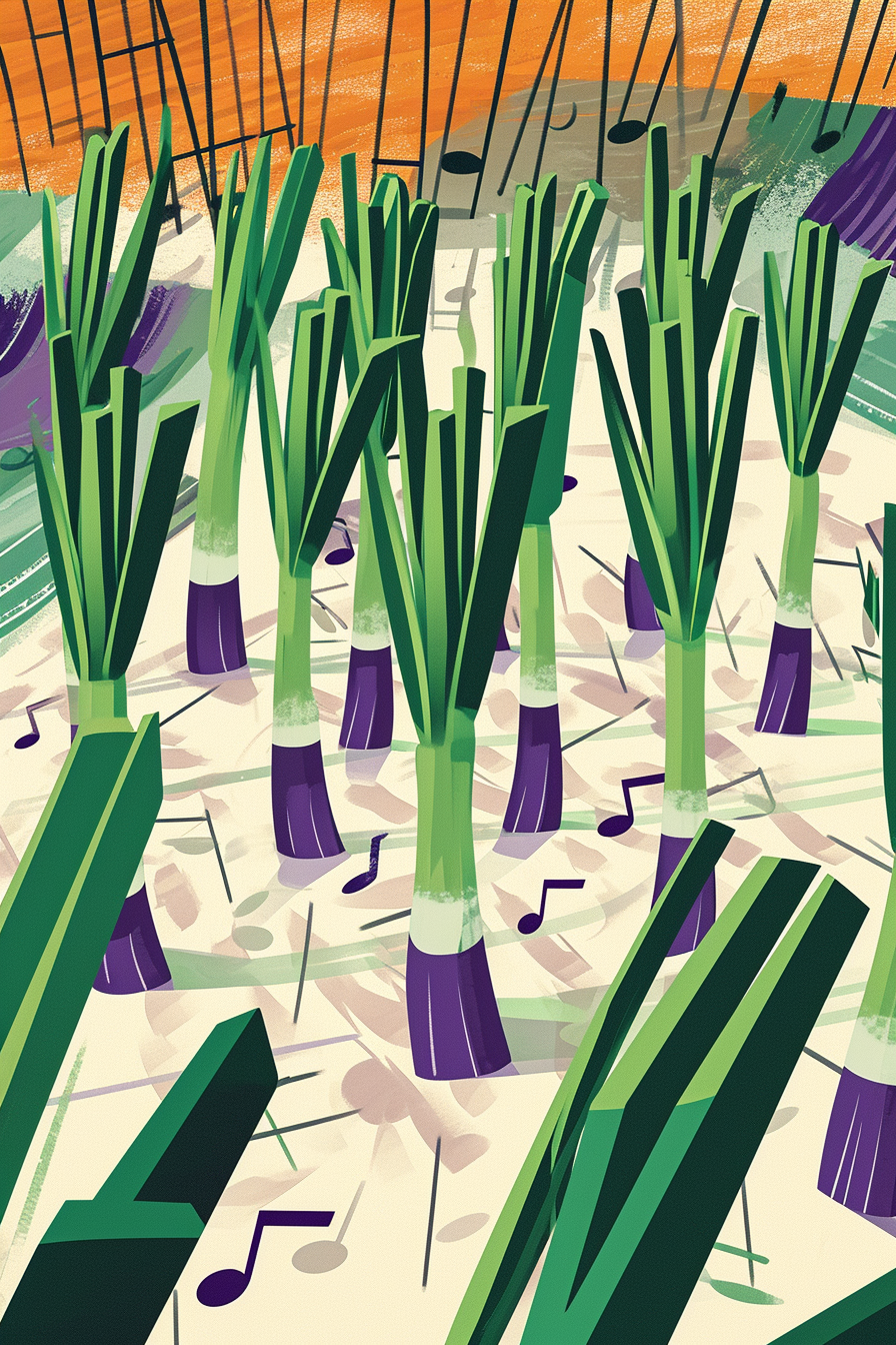 Leeks standing on music notes