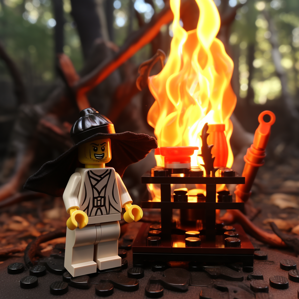 Burning witch in Lego playset