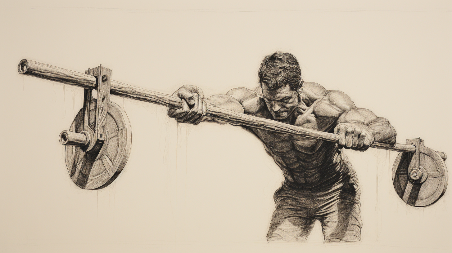 Pencil drawing of a lever in action lifting a heavy weight