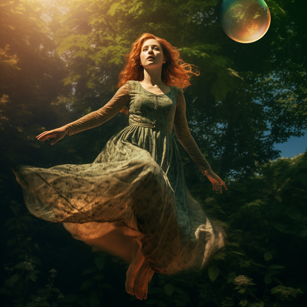 Levitating woman in Pre-Raphaelites style