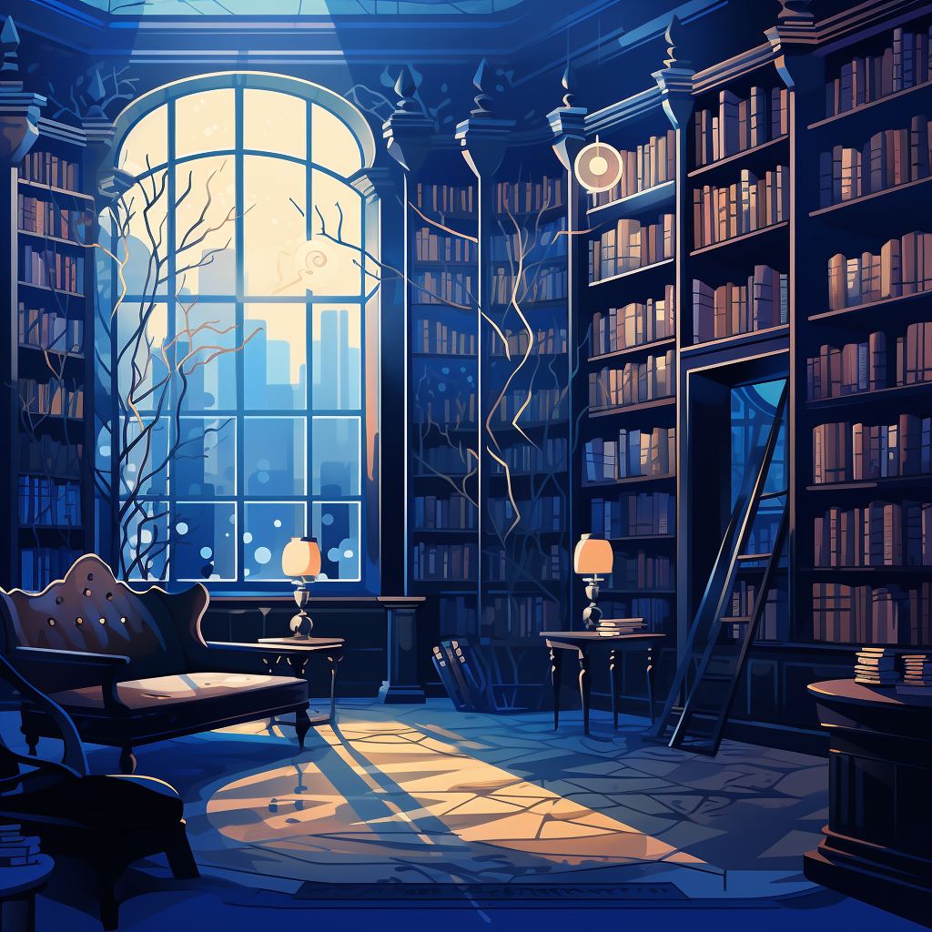 Vector illustration of a library in blue tones