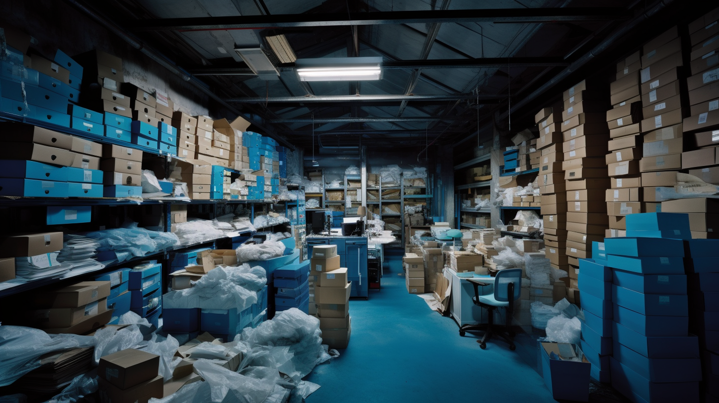 Blue-walled warehouse with LinkedIn-inspired design