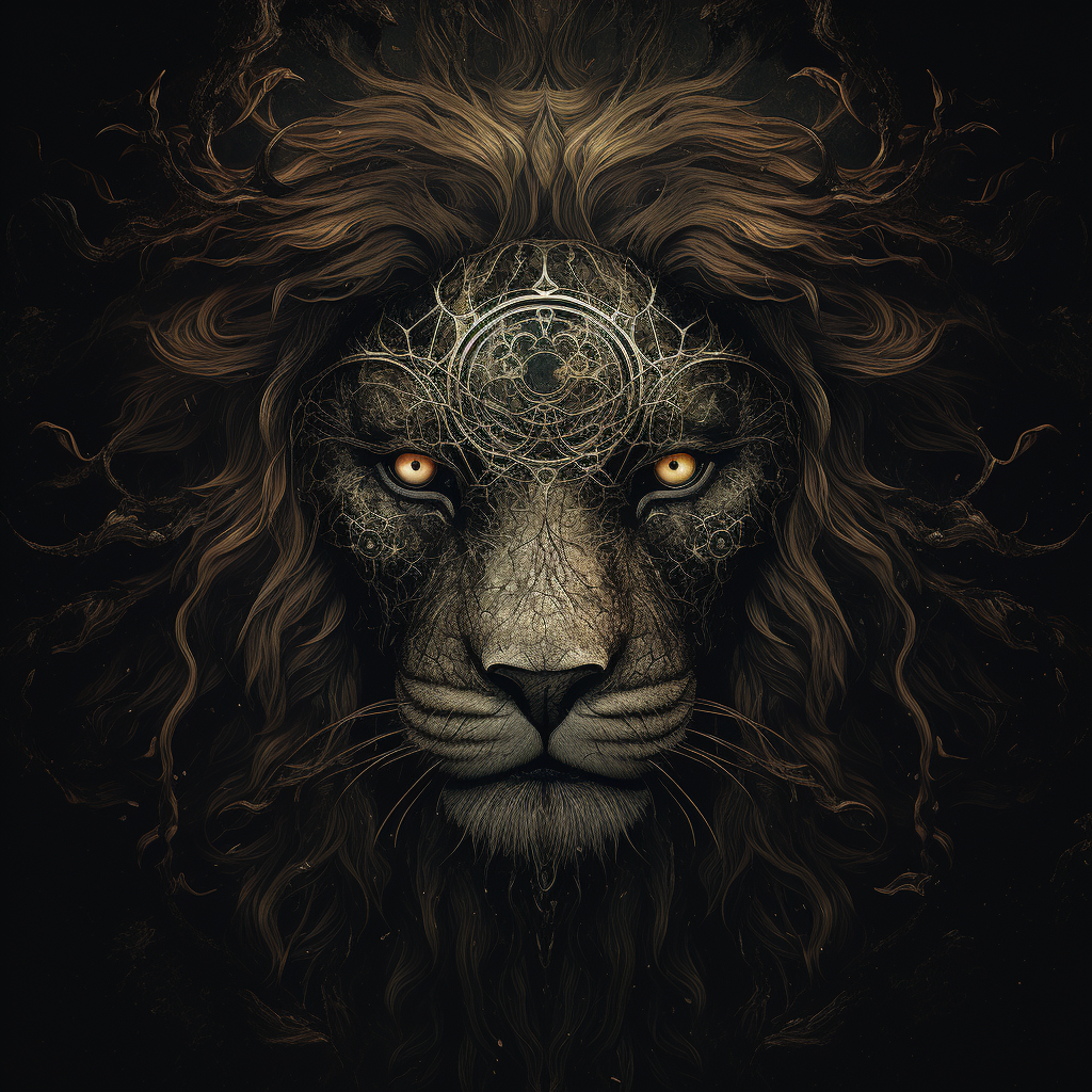 Beautiful lion's eyes on dark background