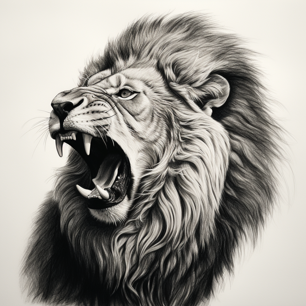 Realistic lion head pencil engraving