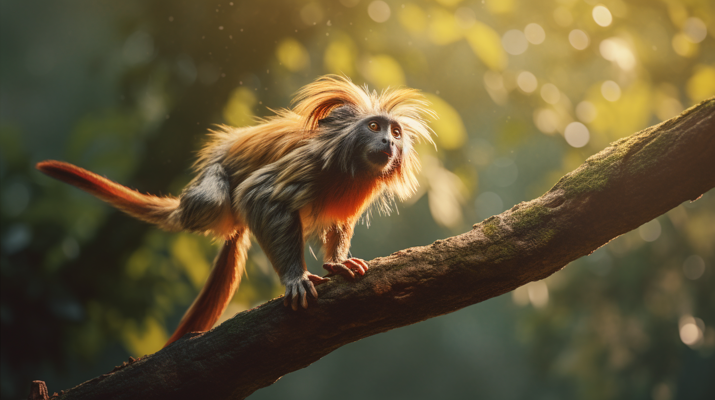 Lion Tamarin Jumping in Forest