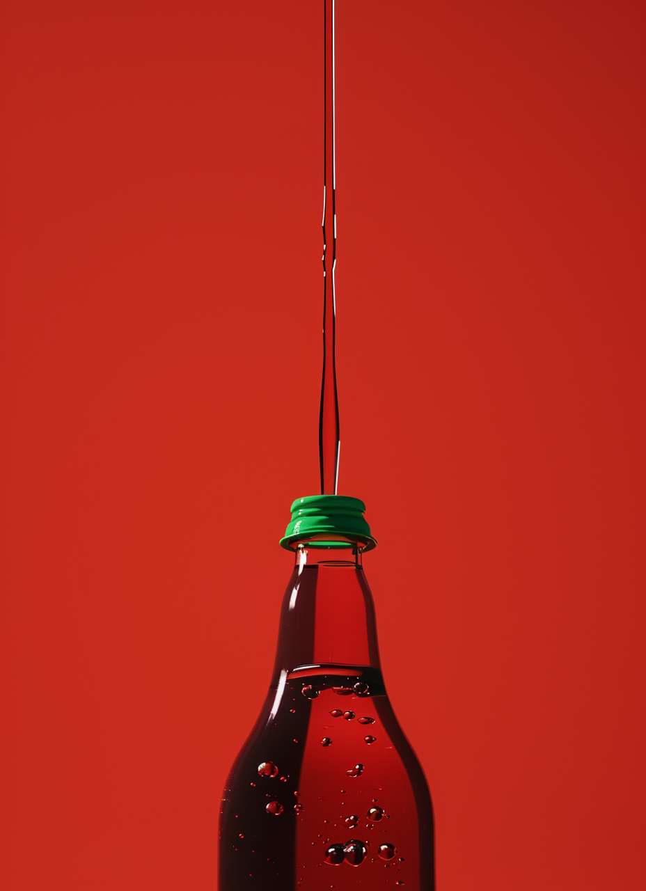 Drip of liquid on red background