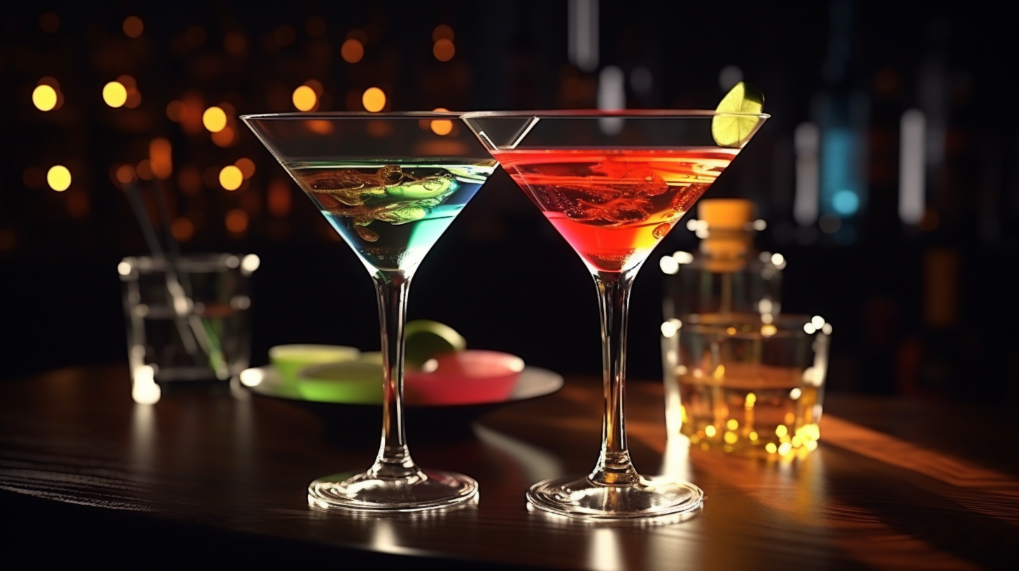 Assorted Liquors in Glasses on Bar Table