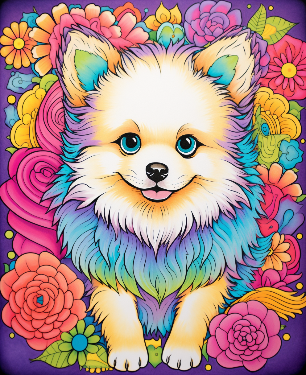 Colorful Lisa Frank Rainbow Pomeranian Coloring Page