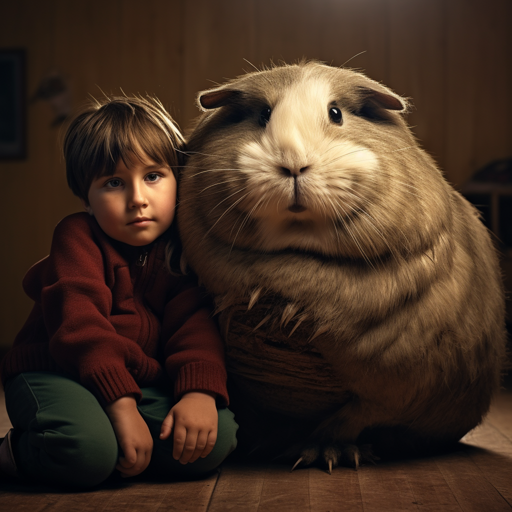 Adorable little boy with chubby guinea pig