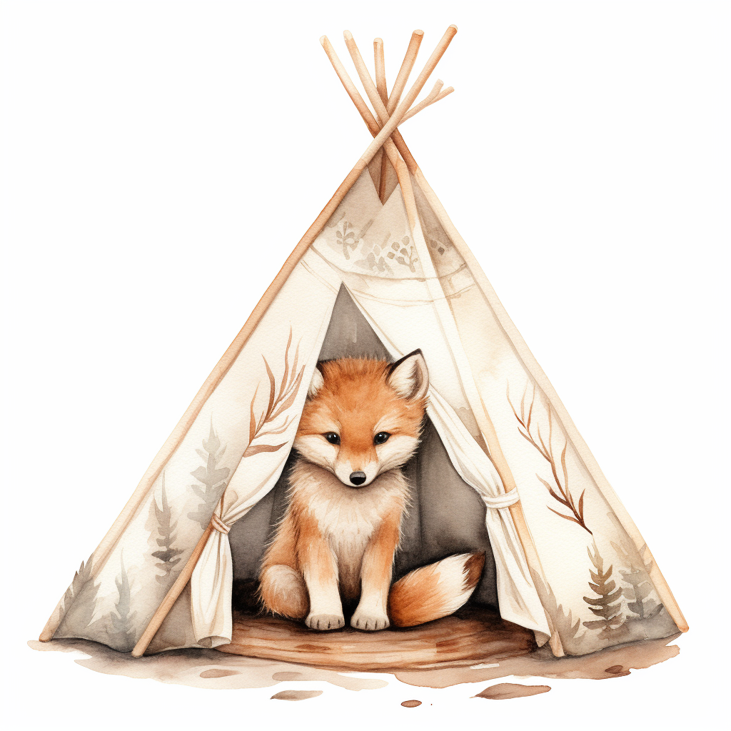 Cute fox in watercolor tipi