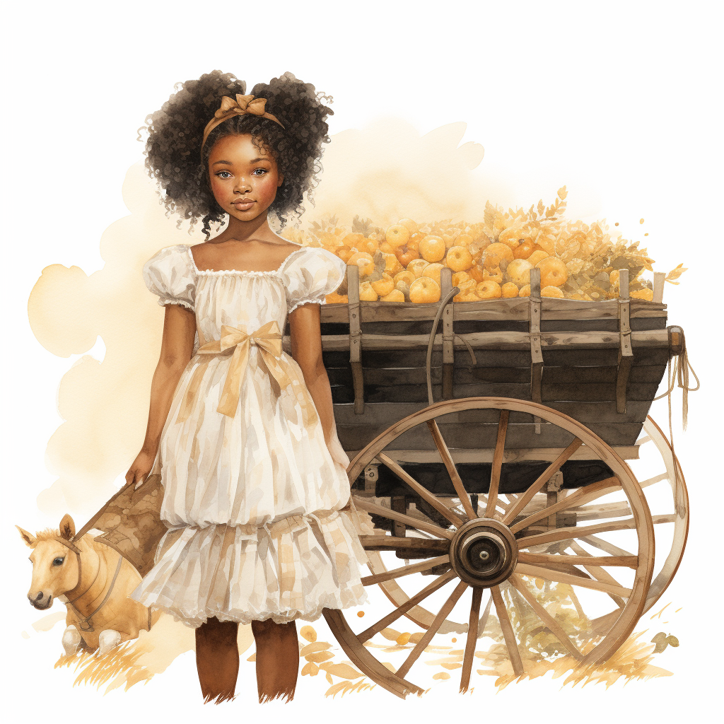 Little Black Girl Hayride Cart Image