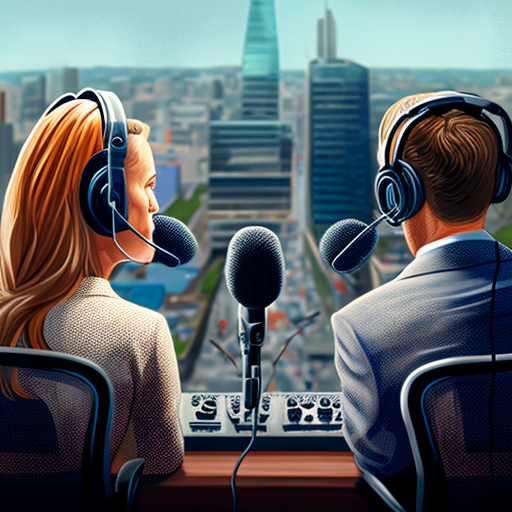 Podcasters on stage recording live episode