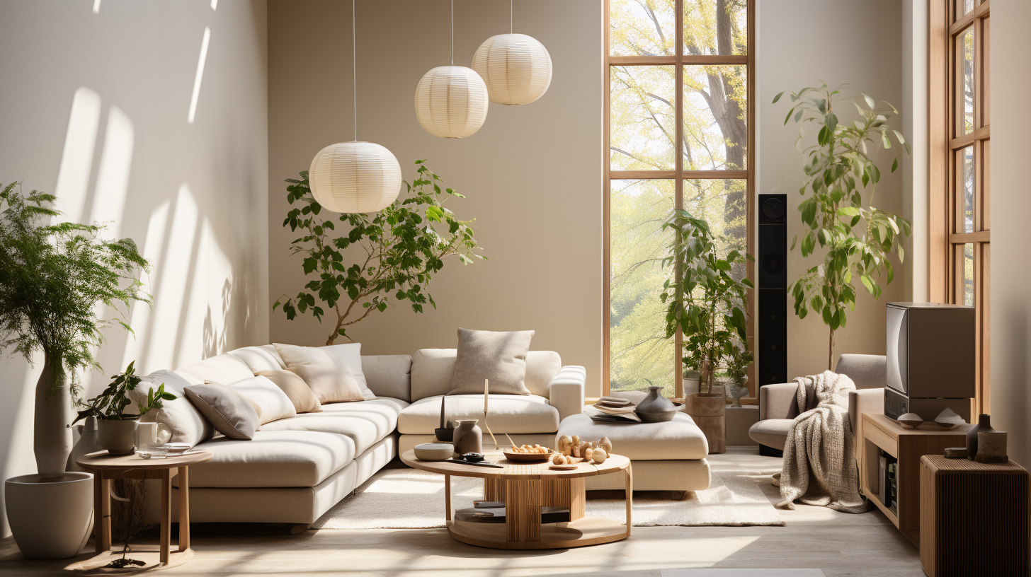 Air purifier in cream-themed living room