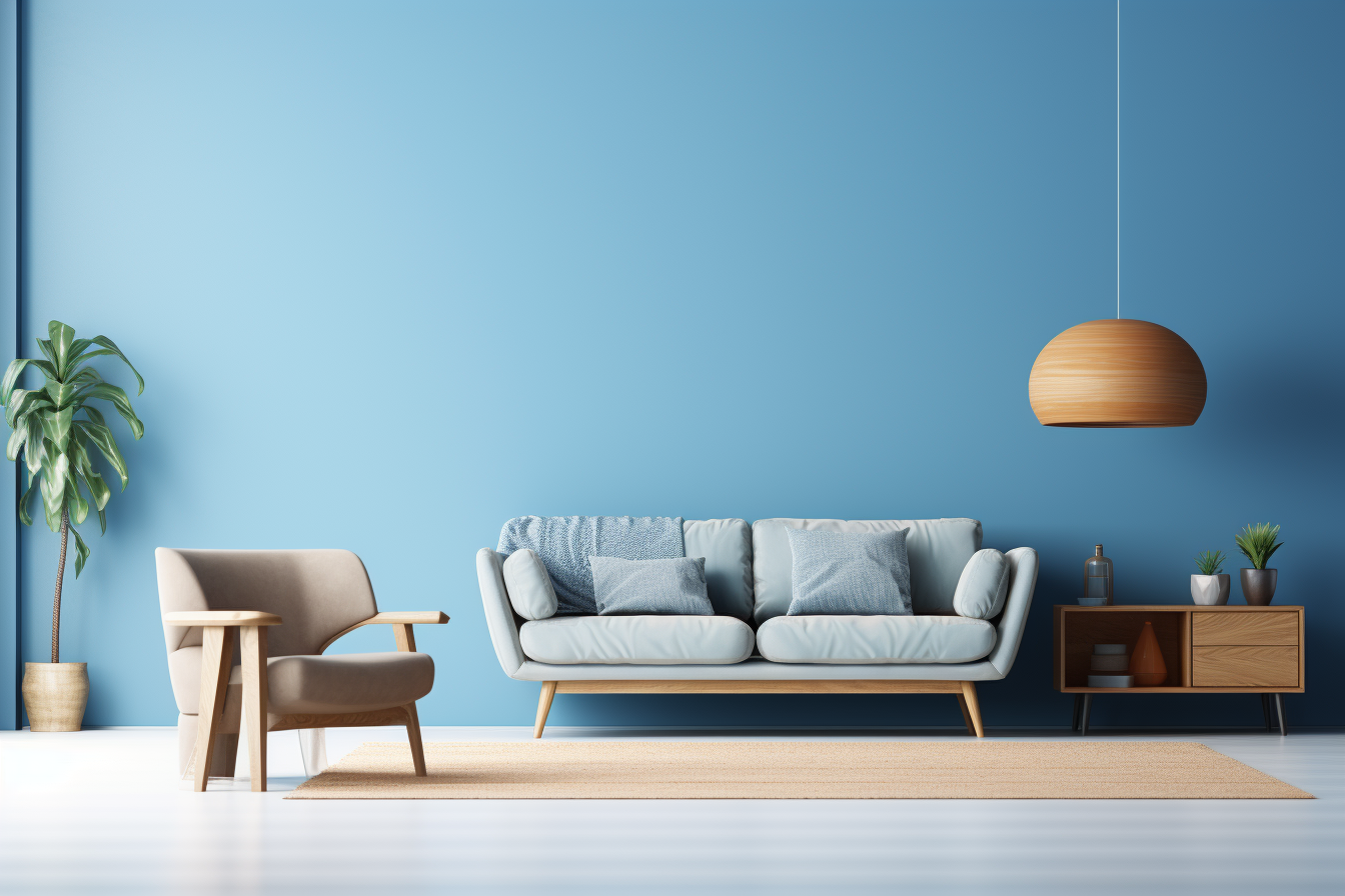 Modern Living Room with Blue Wall