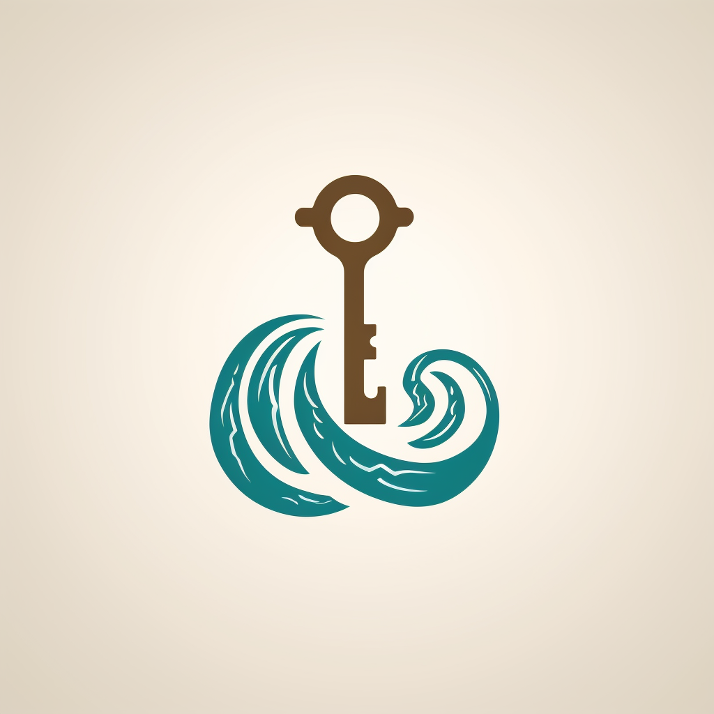 Logo of a key uniting with a sea wave