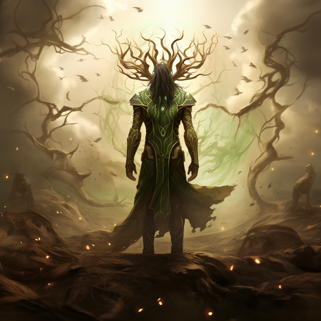 Loki standing at the end of time surrounded by the World Tree