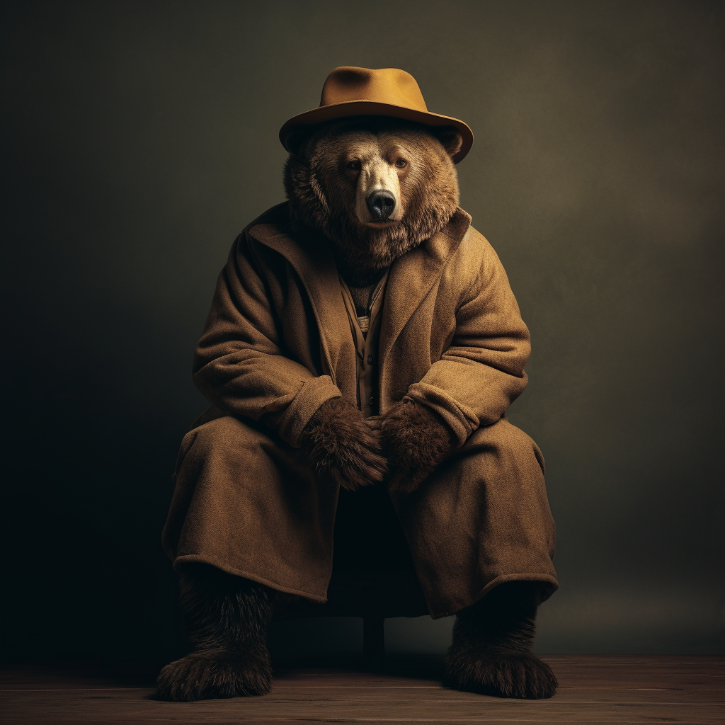 Sad bear wearing a hat and looking at camera