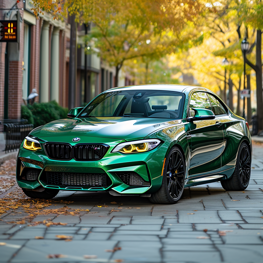 Long Beach Green BMW M2 with yellow headlights