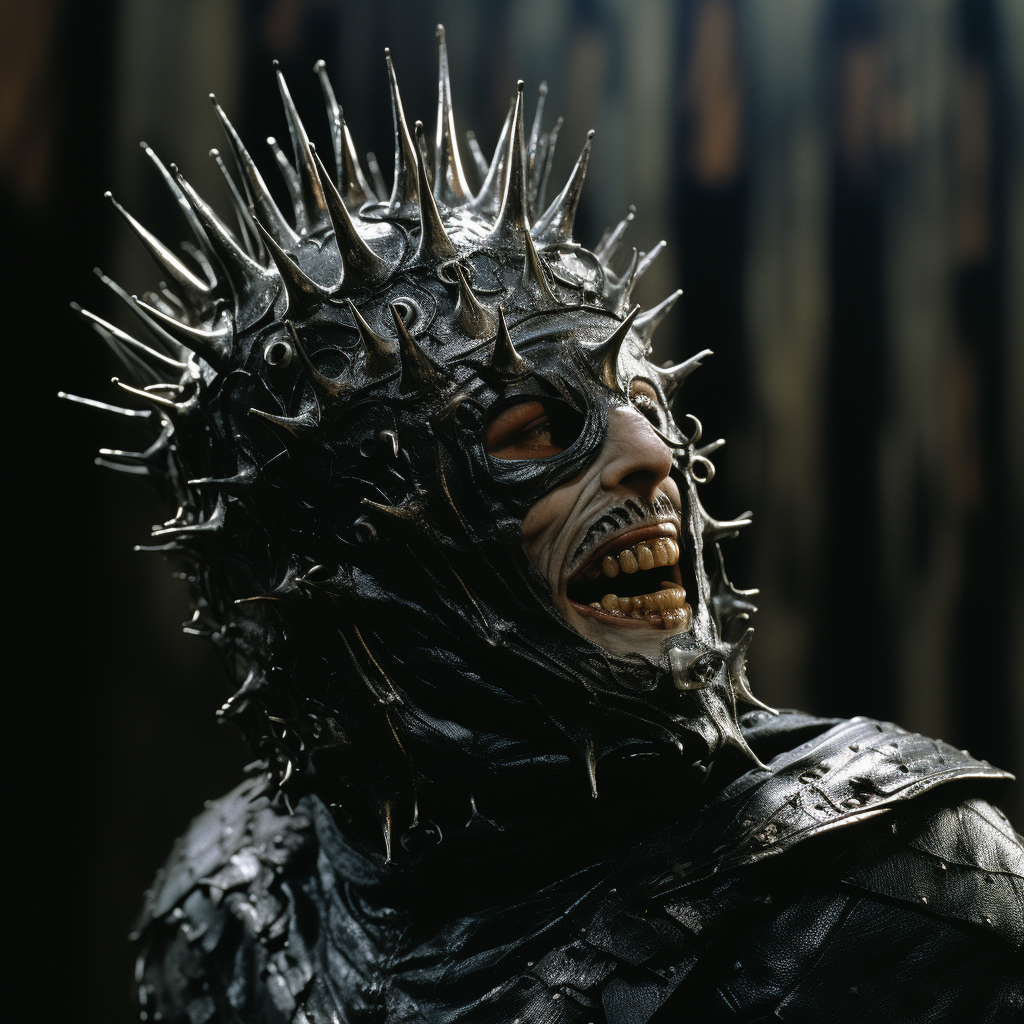 Cinematic still of LOTR Mouth character with silver crown