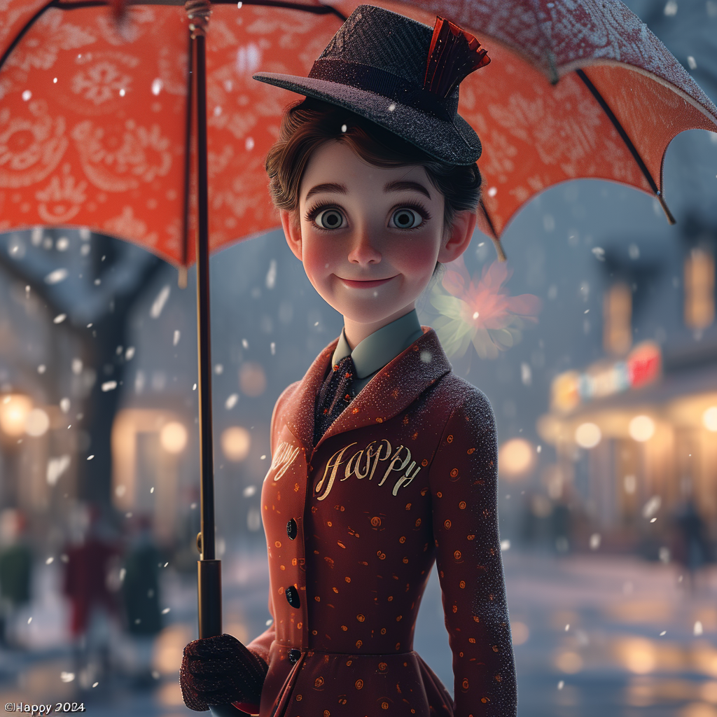 Festive Mary Poppins with Mischievous Face