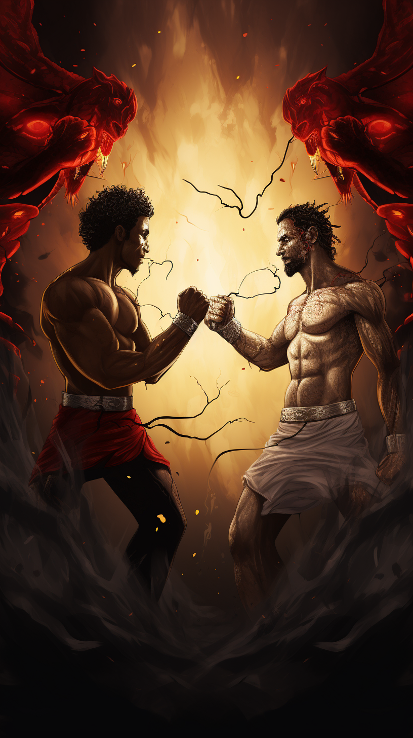 Animated boxing fight card: Lucifer vs. Adam