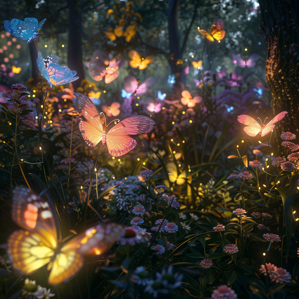 glowing flowers and butterflies fantasy