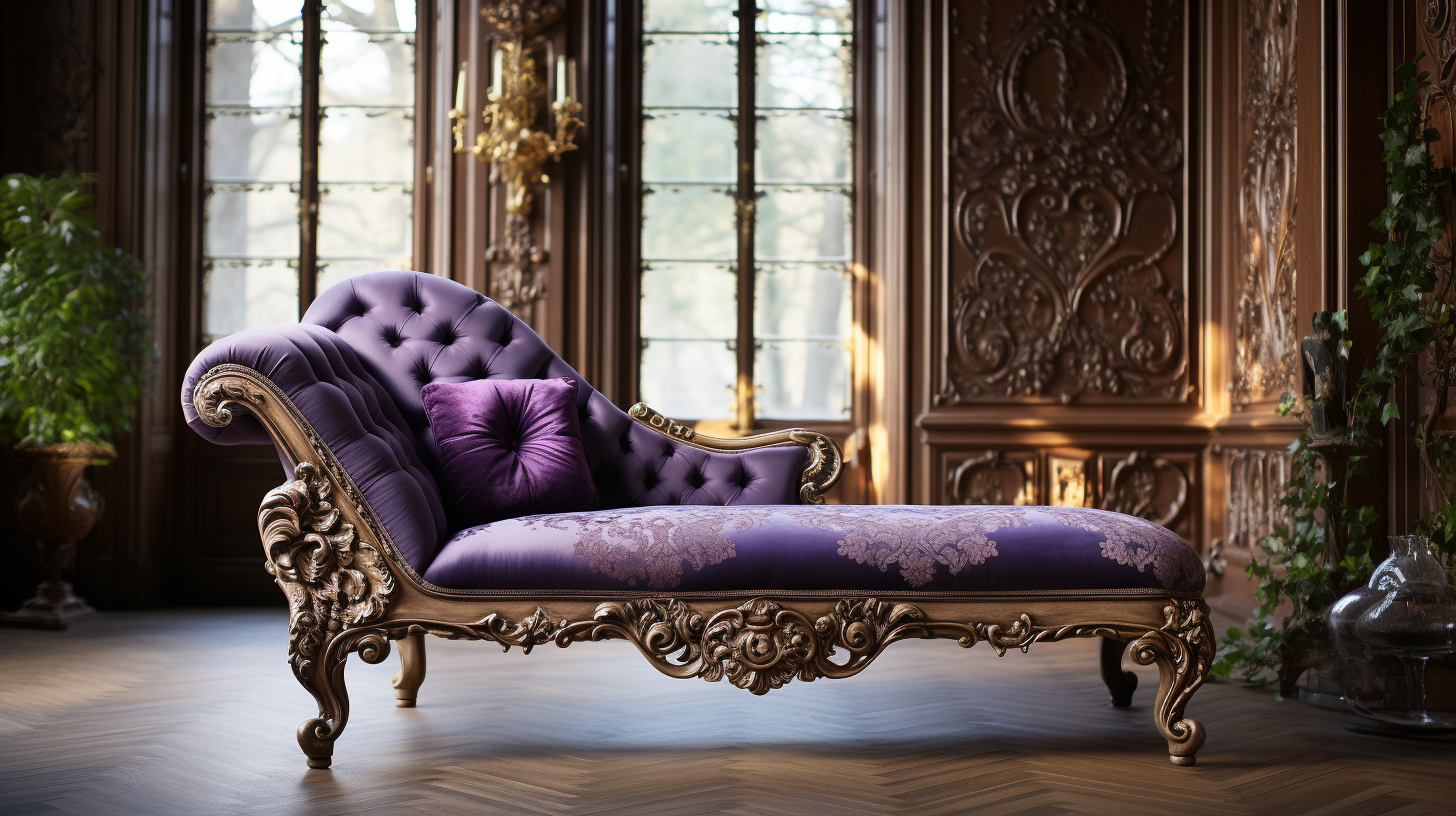 Luxurious velvet damask pattern on vintage chaise lounge