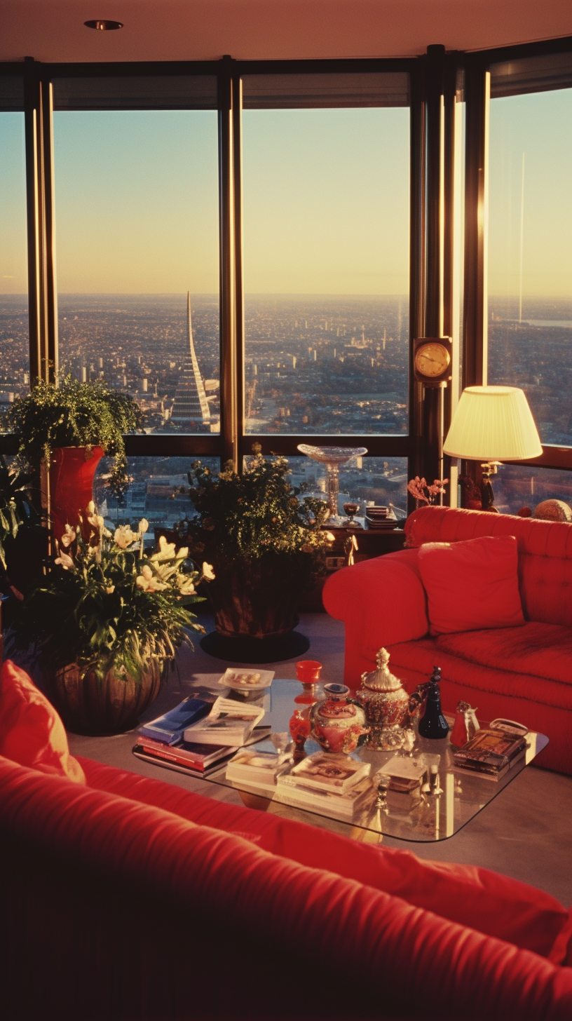 1980s luxury London penthouse interior