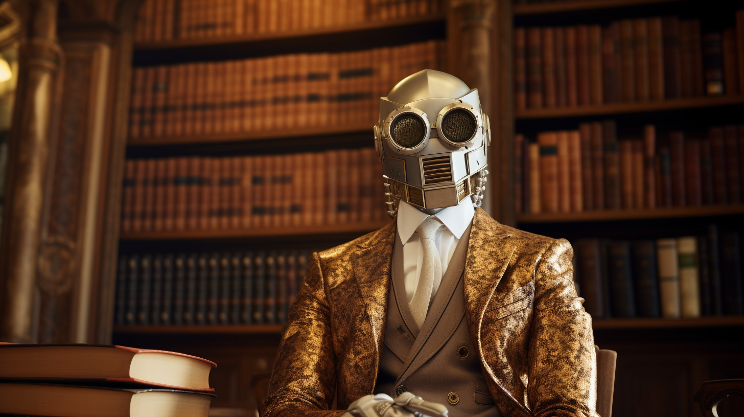 Luxury Robot Librarian in High Fashion Photoshoot