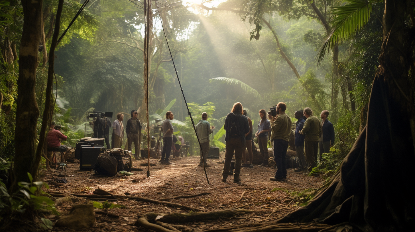 Filming crew in Madagascar jungle.