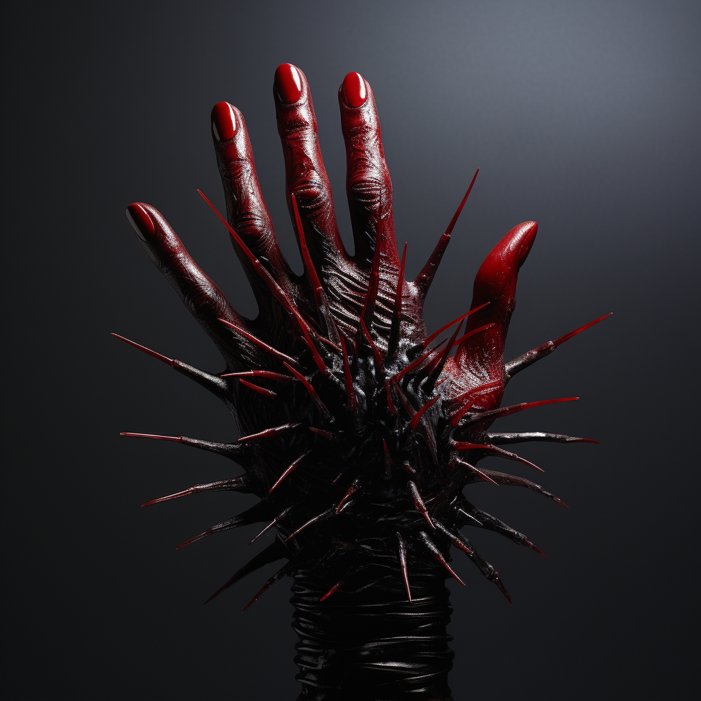 Enchanting red and black magic spiky liquid in hand