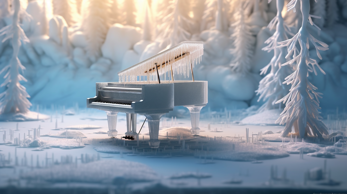 Crystal piano on serene backdrop