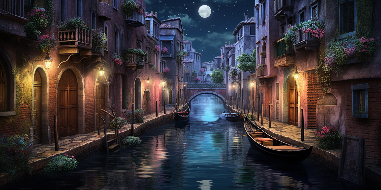 Beautiful nighttime Venice canal scene