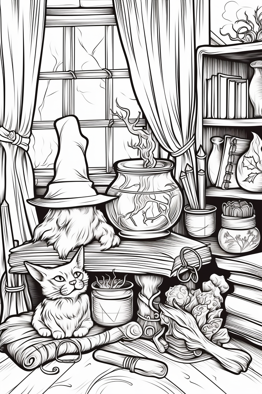 Coloring Page of Magical Objects