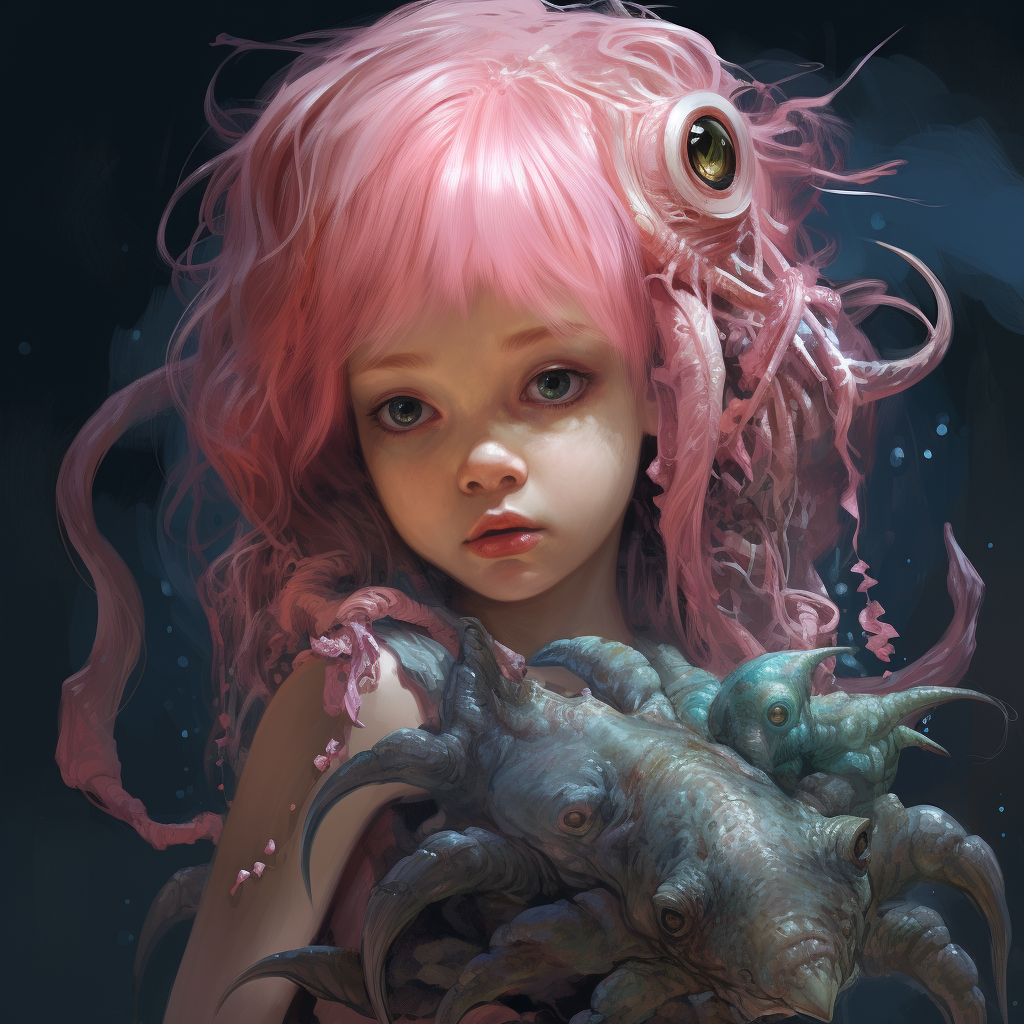 Young girl with pink hair and Cthulhu