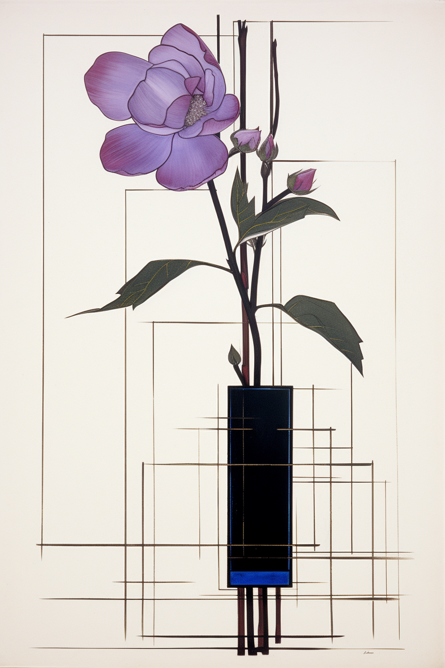 Beautiful Magnolia Illustration in CRM and Pierre Soulages Style