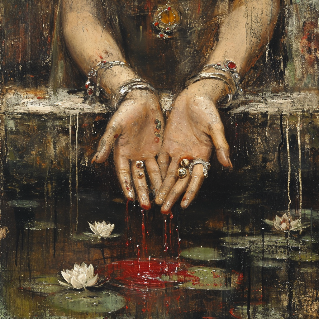 Maiden with Dripping Red Wax and Jewelry in Spring