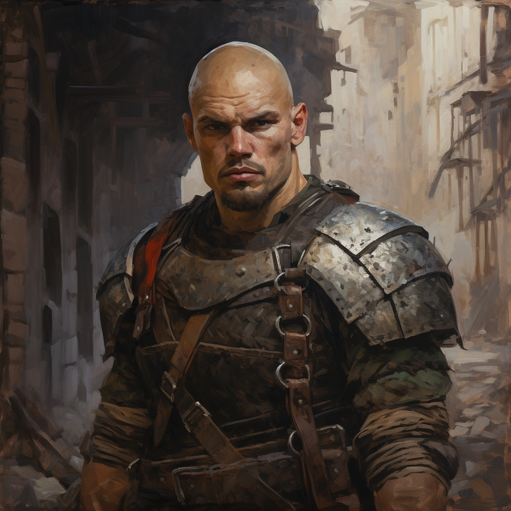 Male human fighter with strong jawline in plate armor