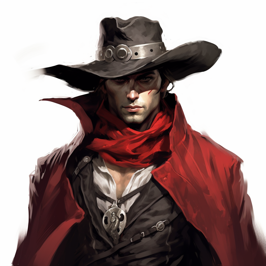 Male Tiefling Gunslinger Outlaw with Red Scarf