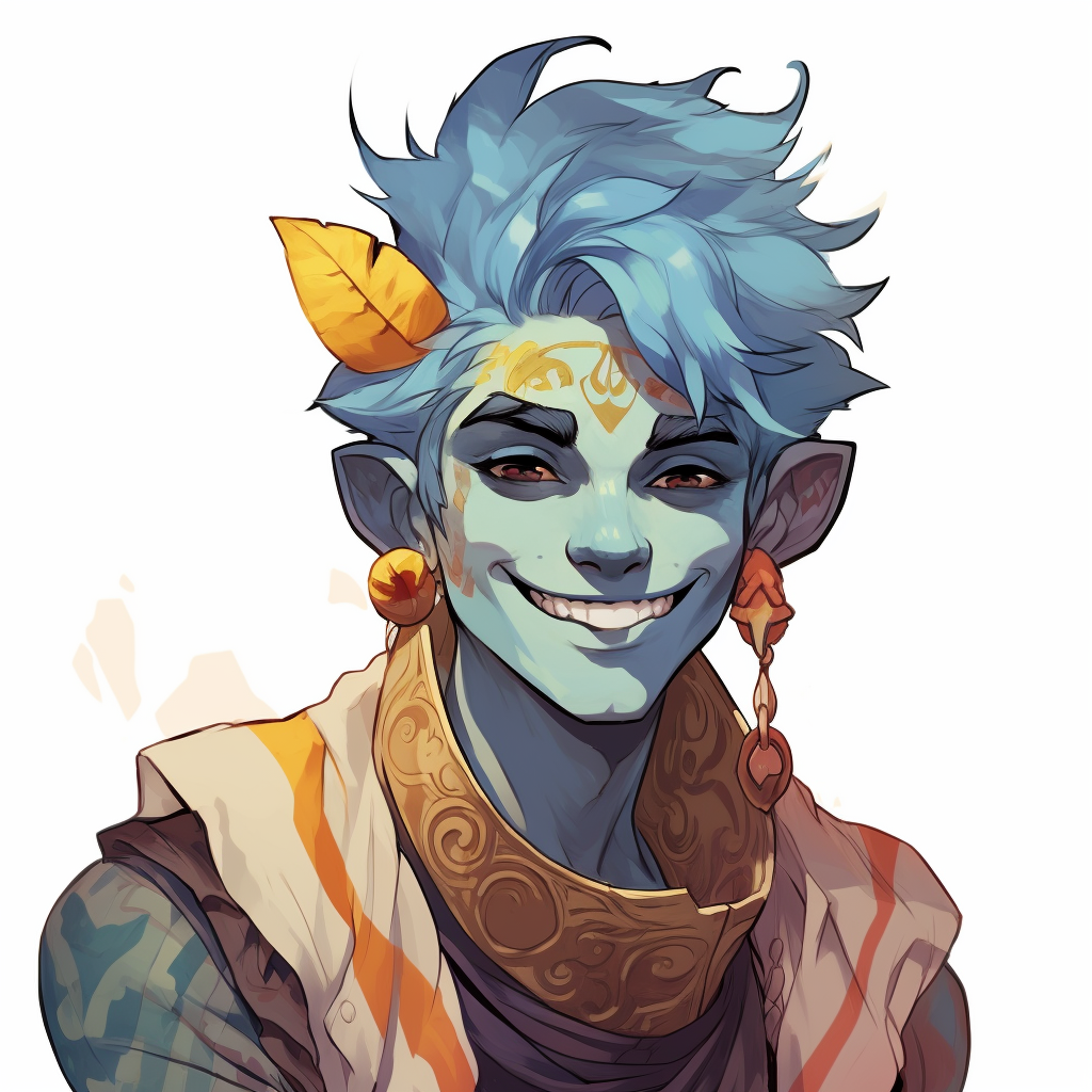 Male Githyanki Character Icon with Yellow Pupils and Blue Hair
